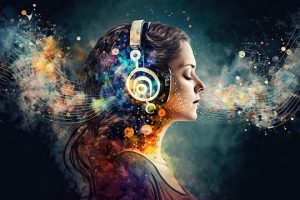 Healing Sounds and Sound Therapy. sound vibrations open, clear, and balance  chakras and energy. Woman in headset in sound healing therapy and  meditation. AI generative ilustração do Stock | Adobe Stock